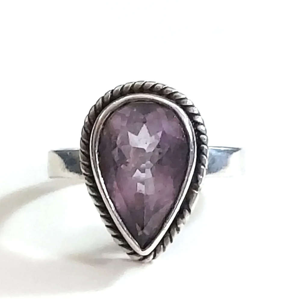 Vintage Pear Shape Purple Amethyst Statement Right Hand Ring Sz 7